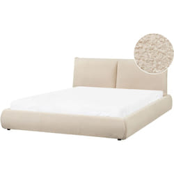 Lit Double Rembourré Design Contemporain 160 x 200 cm en Tissu Bouclé Beige Clair Vinay