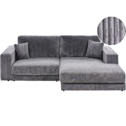 Canapé d'Angle à Gauche Minimaliste en Velours Côtelé avec Coussins Supplémentaires Gris Foncé Lofoten