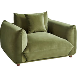 Fauteuil Salon Pieds en Bois Rembourré Velours Vert Luvos