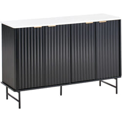 Buffet Moderne en MDF Pieds en Métal Meuble Salon Salle à Manger Chambre à 4 Portes Effet Marbre Noir Glastonbury