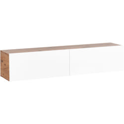 Beliani - Meuble tv Mural Minimaliste Etagère de Rangement Multimédia 140 cm en Panneau Particules de Bois Blanc et Marron Gladstone