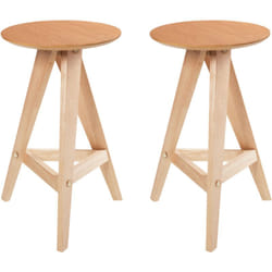 Lot de 2 Tabourets de Bar Retro en Bois d'Hévéa Meuble de Salle à Manger Cuisine Marron Clair Aroma