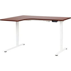 Bureau d'Angle à Gauche Moderne Réglable Electriquement en Forme de L 160 x 59 cm Plateau Blanc et Bois Foncé Destines