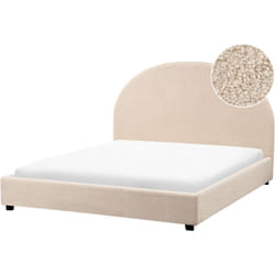 Lit Double Minimaliste 140 x 200 cm Tête de Lit Demi-Ronde en Bouclé Beige Vaucluse