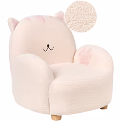 Fauteuil en tissu pour enfants. En forme de petit chat sympathique, cet adorable fauteuil est recouvert d'un tissu bouclé dou ...
