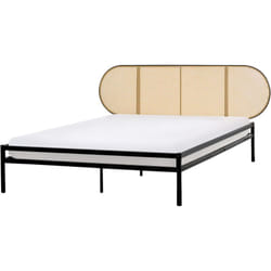 Beliani - Cadre de lit Double Moderne Sommier à Lattes 160 x 200 cm Tête de Lit Polyrotin Tresse Viennoise Cadre Métal Noir Boulin