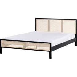 Beliani - Lit Moderne en Bois de Pin 160 x 200 cm Sommier à Lattes Tête de Lit Tresse Viennoise Noir Salernas