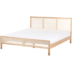 Beliani - Lit Moderne en Bois de Pin 180 x 200 cm Sommier à Lattes Tête de Lit Tresse Viennoise Marron Clair Salernas