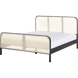 Lit Moderne en Bois de Pin 160 x 200 cm Tête de Lit Tresse Viennoise Sommier à Lattes Noir Gonfaron
