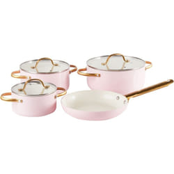 Beliani - Ensemble de 7 Pièces de Cuisson 3 Casseroles et Poêle à Frire Revêtement Céramique Anti-adhésif Aluminium Rose Pastel Elite Pro