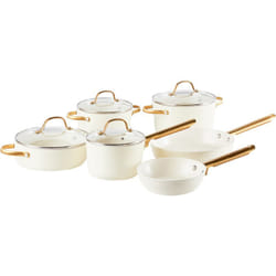 Beliani - Ensemble de 10 Pièces de Cuisson 4 Casseroles et 2 Poêles à Frire Revêtement Céramique Anti-adhésif Aluminium Blanc Cassé Elite Pro