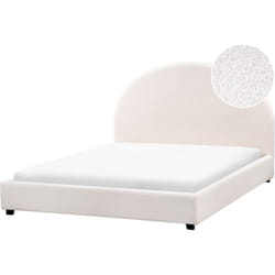 Lit Double Minimaliste 140 x 200 cm en Bouclé Tête de Lit Demi-Ronde Blanc Cassé Vaucluse