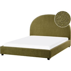 Beliani - Lit Double Minimaliste en Tissu Bouclé 140 x 200 cm Tête de Lit Demi-Ronde Vert Olive Vaucluse