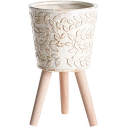 Beliani - Pot à Plantes Vintage à Pieds en Mgo Intérieur Extérieur Effet Vieilli Blanc Cassé Aliartos