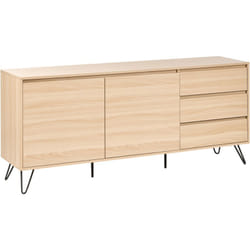 Buffet Minimaliste à 2 Portes et 3 Tiroirs de Rangement Panneau de Particules Marron Clair Cardigan