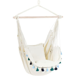 Beliani - Chaise Hamac Boho Suspendu avec Coussins et Pompons en Coton Beige et Bleu Varena