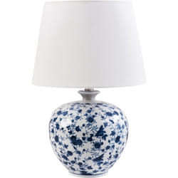 Beliani - Lampe de Table Élégante avec Base en Porcelaine Motif Floral Abat-jour Cloche en Lin Blanc et Bleu Silves
