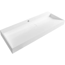 Vasque Suspendue en Fonte Minérale 120 x 46 cm Rectangulaire Finition Mate Blanche Quenko
