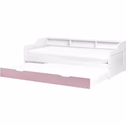 Lit avec tiroir 1 place. Fabriqué en bois de pin et peint en blanc avec des touches de rose, ce lit gigogne s'intégrera parfa ...