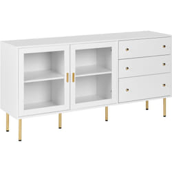 Beliani - Buffet à 2 Tiroirs avec Vitrine Portes en Verre Pieds Dorés mdf Blanc Milora