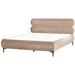 Beliani - Cadre de Lit Minimaliste Sommier à Lattes avec Pieds Noirs 180 x 200 cm Tête de Lit Rembourrée en Velours Taupe Lessay