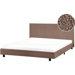 Lit Double Moderne avec Sommier à Lattes 160 x 200 cm Cadre de Lit Tapissé Bouclé Marron Albi