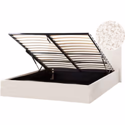Cadre de lit rembourré avec rangement. Ce lit moderne est conçu pour offrir une grande fonctionnalité ainsi qu'un design épur ...