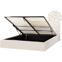 Cadre de Lit Double avec Tête de Lit Coffre de Rangement Relevable 140 x 200 cm en Bouclé Blanc Cassé Orbey