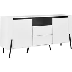Buffet Moderne Pieds Métalliques Noirs avec Armoires et 3 Tiroirs Blanc Blackpool
