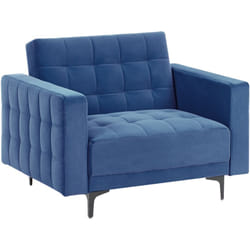 Beliani - Fauteuil Moderne Inclinable Convertible en Lit Dossier Capitonné Velours Bleu Aberdeen