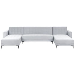 Canapé-lit modulable en forme de U ABERDEEN Velours Gris clair 5 places