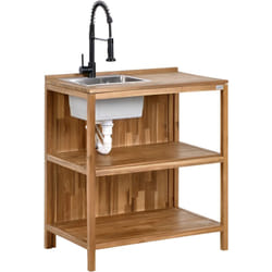 Beliani - lot de Cuisine Extérieur avec Évier et Robinet Étagères 50 x 80 x 90 cm en Bois d'Acacia Marron et Acier Inox Noir Venosa
