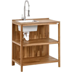Lot de Cuisine Extérieur avec Évier et Robinet Étagères 50 x 80 x 90 cm en Bois d'Acacia Marron et Acier Inox Argenté Venosa