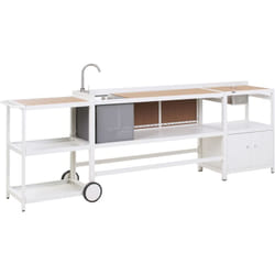 Beliani - Ensemble de Cuisine d'Extérieur en Aluminium 3 Pièces Armoire de Rangement Ilot Evier et Sceau à Glace Blanc Ortisei