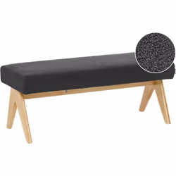 Banquette moelleuse avec pieds en bois. Ce banc élégant apporte une touche vintage à votre salon. Revêtu d'un tissu bouclé te ...