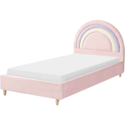 Beliani - Lit Simple Moderne pour Enfant avec Cadre à Lattes 90 x 200 cm Tête de Lit Rembourré en Velours Rose Landeillau