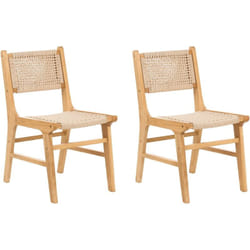 Beliani - Lot de 2 Chaises de Salle à Manger Boho en Bois d'Hévéa et Corde de Papier Tressé Marron et Beige Ozella