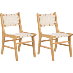 Lot de 2 Chaises de Salle à Manger en Bois d'Hévéa et Cuir pu Marron et Beige Clair Humble