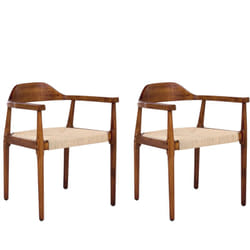 Lot de 2 Chaises de Salle à Manger Rétro en Bois d'Hévéa et Corde de Papier Marron Foncé et Beige Oakdale
