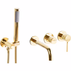 Robinet de baignoire avec kit de douche. Ce mitigeur mural pour baignoire présente un design minimaliste adapté aux installat ...