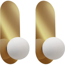 Beliani - Lot de 2 Lampes Murales en Forme de Globe Verre Opaque et Métal Doré Leisi