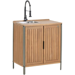 Beliani - Meuble de Cuisine d'Extérieur en Bois d'Acacia à 2 Portes et 2 Etagères avec Evier et Robinet Noir 50 x 80 x 92 cm Plateau en Bois Massif
