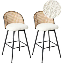 Beliani - Lot de 2 Chaises de Bar Retro en Bouclé et Métal 99 cm Siège Pivotant à 360° Dossier Tresse Viennoise Blanc Cassé Nathan