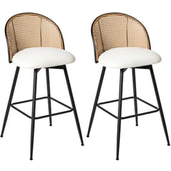 Beliani - Lot de 2 Chaises de Bar Retro en Cuir pu et Métal 99 cm Siège Pivotant à 360° Dossier Tresse Viennoise Blanc Nathan