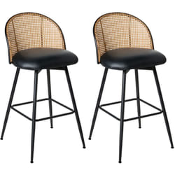 Beliani - Lot de 2 Chaises de Bar Retro en Cuir pu et Métal 99 cm Siège Pivotant à 360° Dossier Tresse Viennoise Noir Nathan