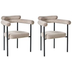 Lot de 2 Chaises de Salle à Manger en Polyester Dossier en Fer Arrondi Beige Lyney