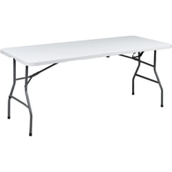 Beliani - Table de Jardin Minimaliste 6 Places en Matière Synthétique 180 x 74 cm Rectangulaire avec Pieds en Métal Blanche Cugnoli