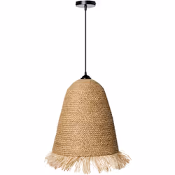 Luminaire suspendu avec frange. Cette lampe suspendue faite à la main présente un abat-jour unique fabriqué à partir de jacin ...