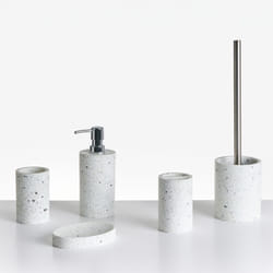 Ensemble d'Accessoires de Salle de Bain en Polyrésine 5 Pièces Distributeur de Savon Porte-Brosse à Dents Effet Terrazzo Blanc Perene