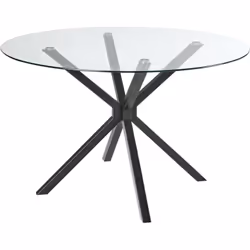 Table ronde avec plateau en verre et base en croix. Cette table élégante est le mélange parfait de longévité et d'ambiance gl ...